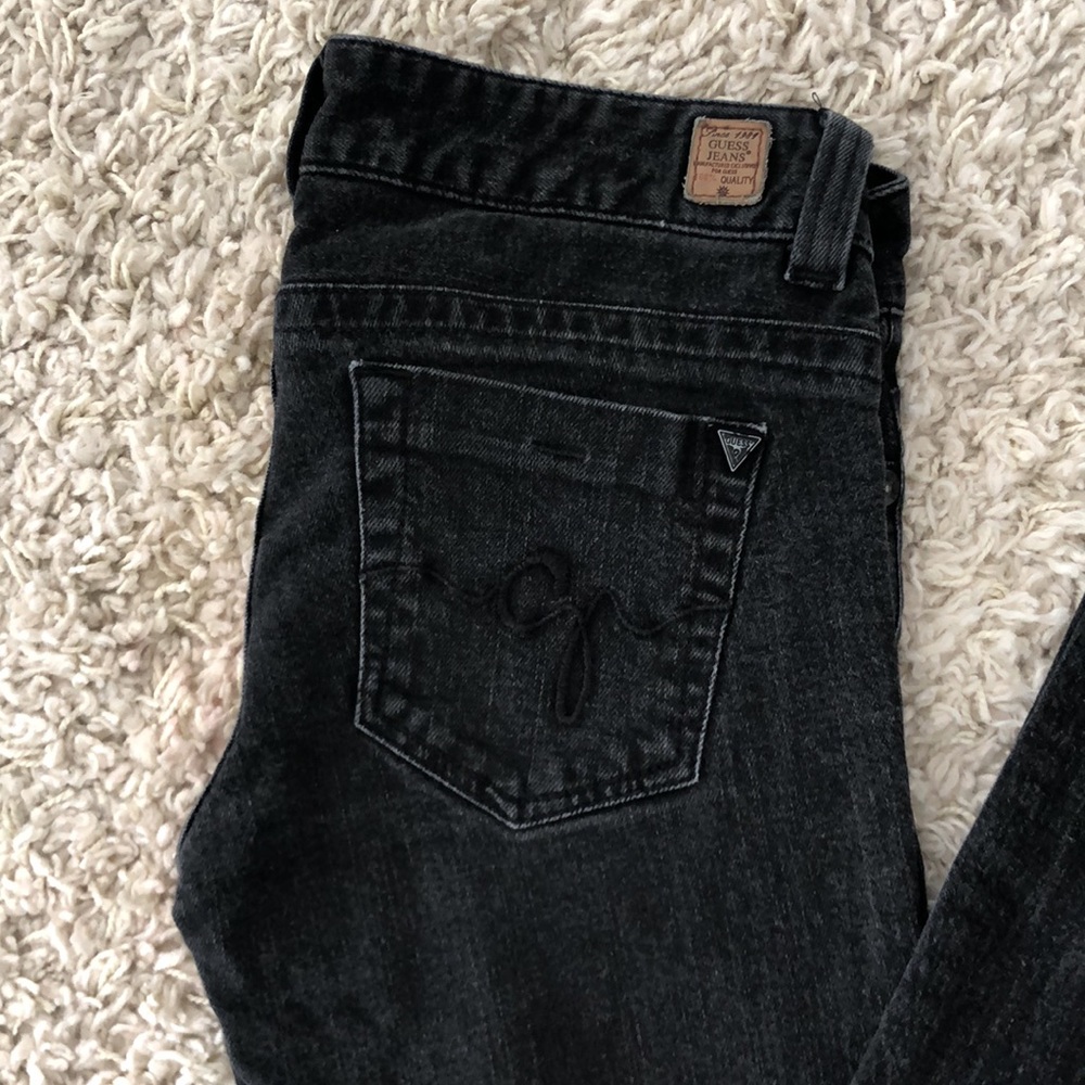 Guess Black Wash Straight Leg Jeans with Embroidered Back Pocket